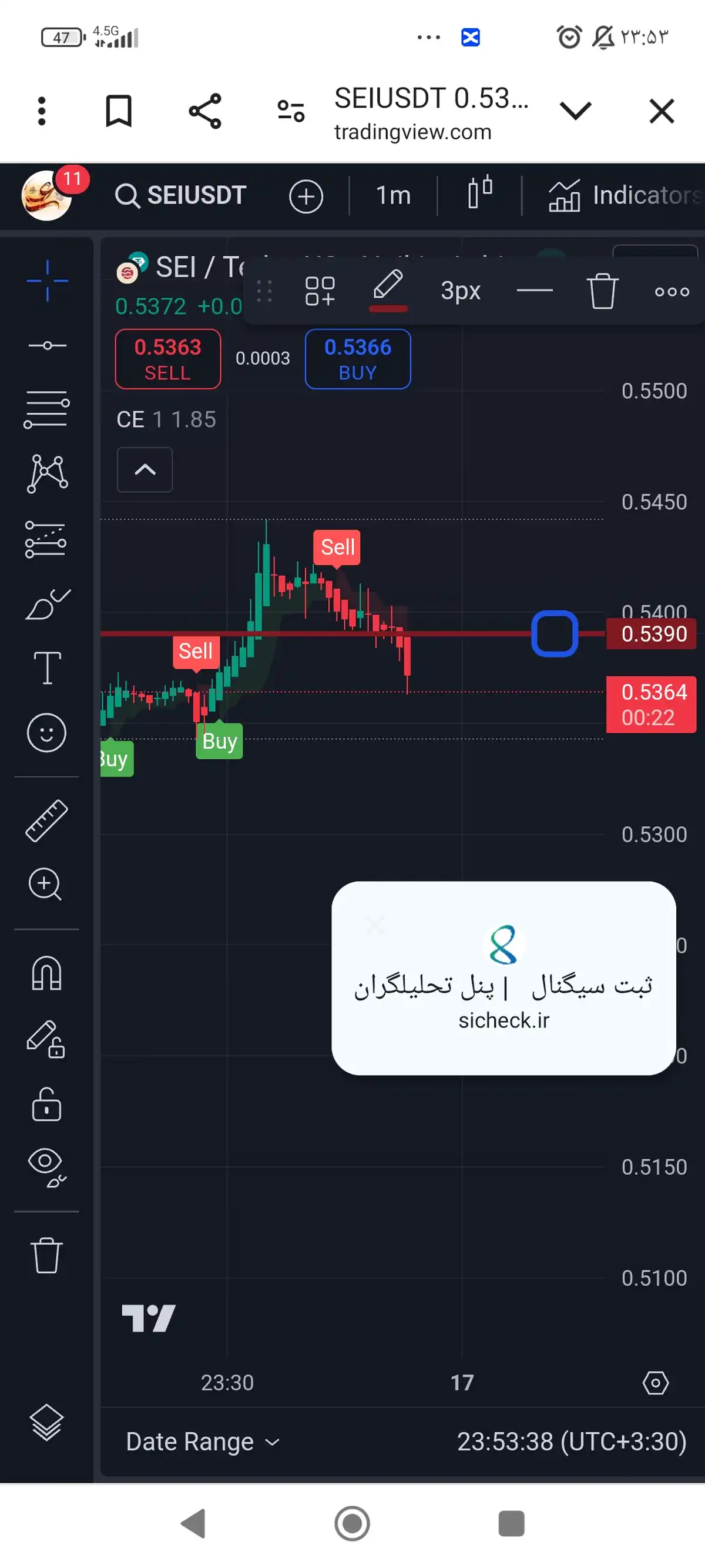 سیگنال SEIUSDT از Alifx در تاریخ 03/08/26 | 23:54 از 